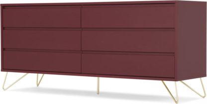 An Image of Elona Wide Chest of Drawers, Oxblood Red and Brass
