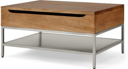 An Image of Lomond Lift Top Coffee Table with Storage, Honey Mango Wood & Brushed Steel