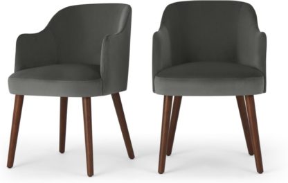 An Image of Set of 2 Swinton Carver Dining Chairs, Steel Grey Velvet & Dark Stain