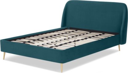An Image of Trudy King Size Bed, Seafoam Blue Velvet & Brass Legs