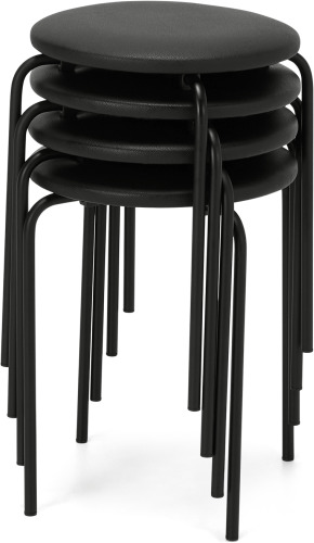 An Image of MADE Essentials Set of 4 Luno stacking stools, Black PU