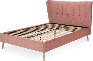 An Image of Charley Double Bed, Blush Pink Velvet & Oak Legs