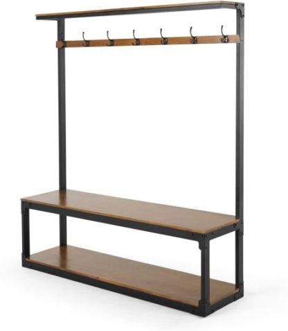 An Image of Layne Extra Large Hall Stand, Mango Wood and Black Metal