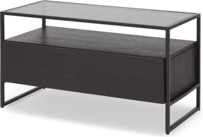 An Image of Kilby Compact TV Stand, Black Stained Mango Wood and Smoked Glass