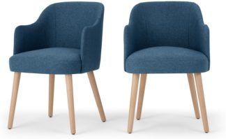 An Image of Set of 2 Swinton Carver Dining Chairs, Tonic Blue & Oak Stain