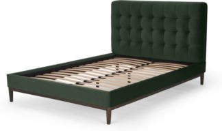 An Image of Lavelle Double Bed, Laurel Green Velvet & Walnut Stain Legs