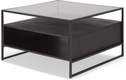An Image of Kilby Square Coffee Table, Black Stained Mango Wood and Smoked Glass