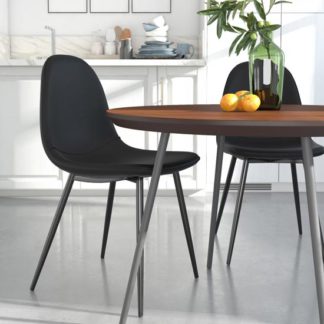 An Image of Calvin Black Faux Leather Dining Chairs In Pair