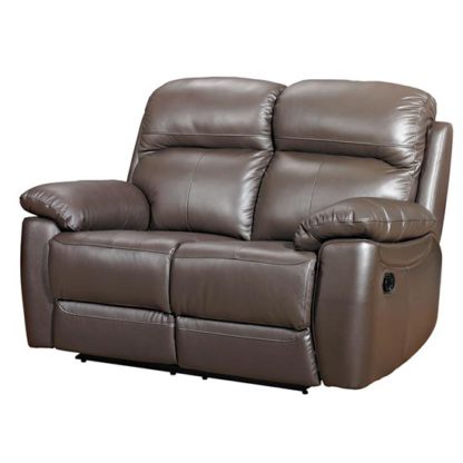 An Image of Aston Leather 2 Seater Recliner Sofa In Brown
