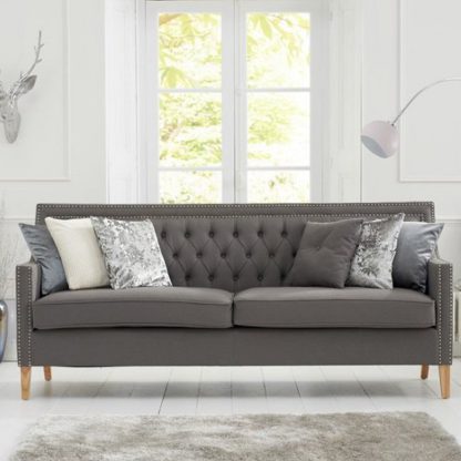 00529df641fe82e10082ec29a10bec0d4e6675046a0012a719e66232f6f3b258.jpg An Image of Bellard Fabric 3 Seater Sofa In Grey And Natural Ash Legs