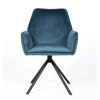 An Image of Uno Velvet Fabric Dining Chair In Blue