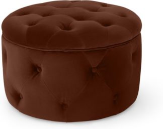 An Image of Hampton Small Round Storage Pouffe, Warm Caramel Velvet