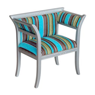 An Image of Striped Multicolour Courtiers Chair With Wooden Frame