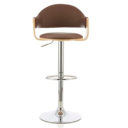 An Image of Emden Bar Stool In Oak And Beige PU With Chrome Base