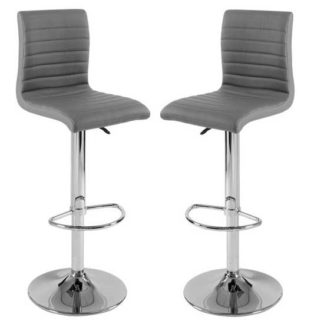 An Image of Ripple Bar Stools In Charcoal Grey Faux Leather in A Pair