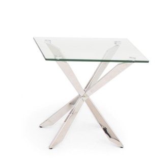 An Image of Lyon Glass Side Table In Clear With Stainless Steel Base