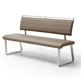 An Image of Scala Dining Bench In Cappuccino PU And Brushed Stainless Steel