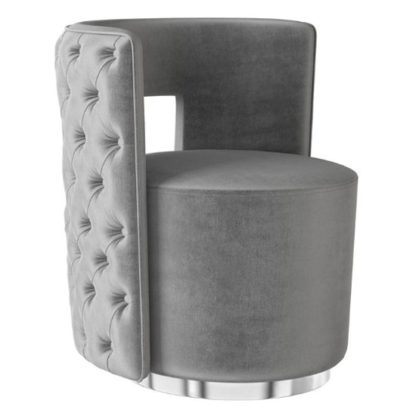 An Image of Tamara Velvet Fabric Swivel Lounge Chair In Silver Grey