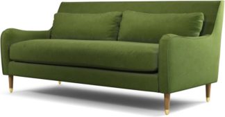 An Image of Content by Terence Conran Oksana 3 Seater Sofa, Plush Vine Green Velvet with Light Wood Brass Leg