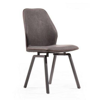 An Image of Sergio Dining Chair In Dark Grey Faux Leather With Metal Legs