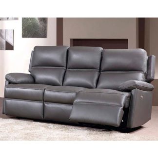 An Image of Bailey Leather 3 Seater Recliner Sofa In Grey