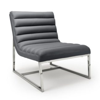 An Image of Raya Faux Leather Armchair In Grey With Stainless Steel Frame