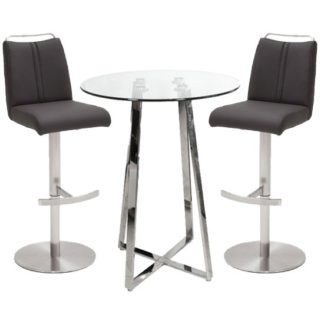An Image of Poseur Glass Round Bar Table With 2 Giulia Anthracite Bar Stools