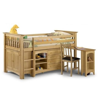 An Image of Elanor Wooden Sleep Station In Solid Pine With Left Hand Ladder