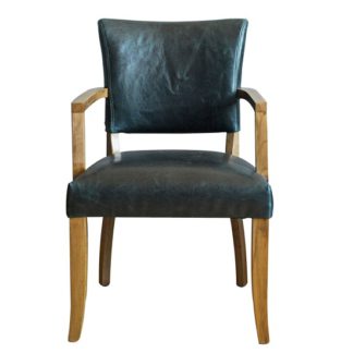 An Image of Epping PU Leather Arm Chair In Ink Blue With Wooden Frame