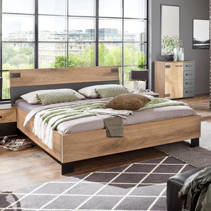 An Image of Malmo Wooden King Size Bed In Planked Oak And Graphite