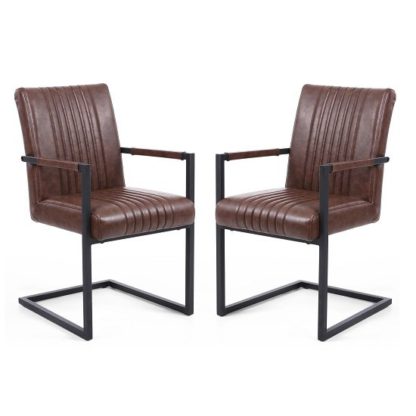 An Image of Dewall Cantilever Chair In Brown With Black Frame In A Pair