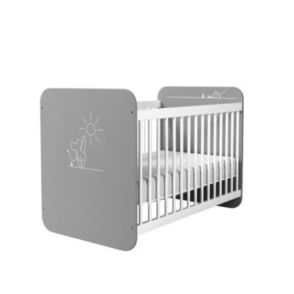 An Image of Kelby Wooden Cot Bed In Pearl White And Grey With Bars