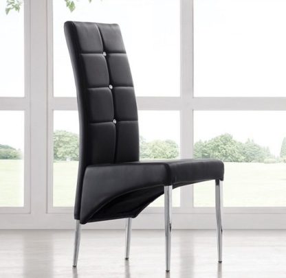 An Image of Vesta Studded Faux Leather Dining Room Chair in Black