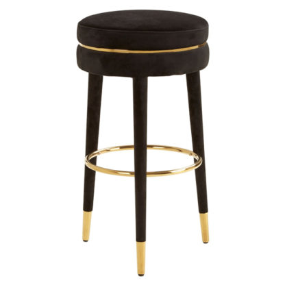 An Image of Intercrus Velvet Bar Stool In Black