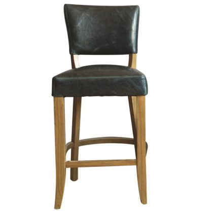An Image of Epping PU Leather Bar Chair In Ink Blue With Wooden Frame