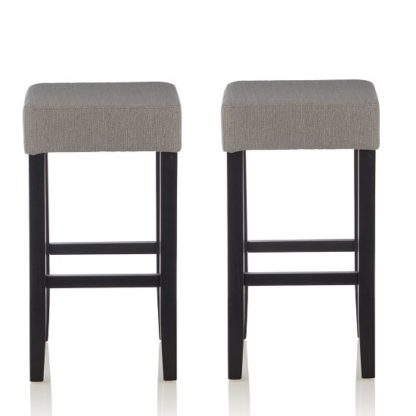 An Image of Newark Bar Stools In Light Grey Fabric And Black Legs In A Pair