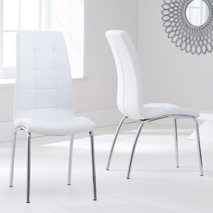 An Image of Grus White Leather Dining Chairs In Pair