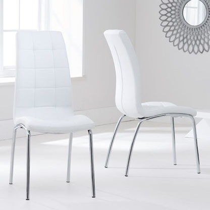 02b3a35eb46354c006aa784131f46d2d1c11476ae43a417fac38a2fd582c6a3e.jpg An Image of Grus White Leather Dining Chairs In Pair