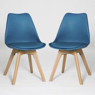An Image of Regis Dining Chair In Blue With Wooden Legs In A Pair
