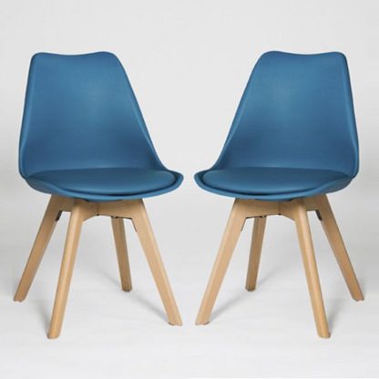 An Image of Regis Dining Chair In Blue With Wooden Legs In A Pair