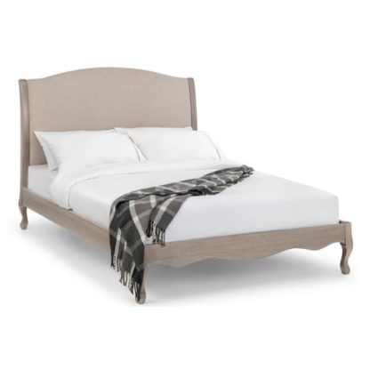 An Image of Camille Wood And Fabric King Size Bed In Limed Oak