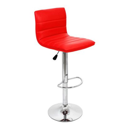 An Image of Ribble Red Faux Leather Bar Stool With Chrome Base