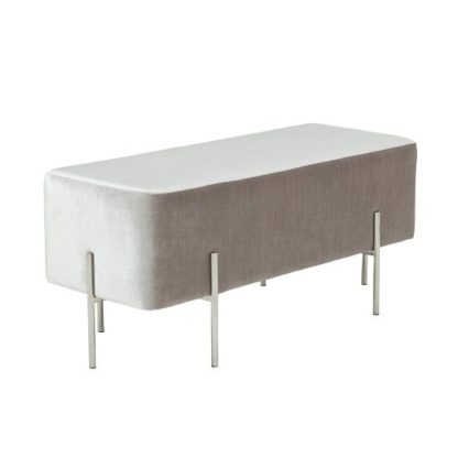 An Image of Ryman Bench In Grey Velvet And Polished Stainless Steel