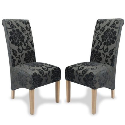 An Image of Arora Dining Chair In Charcoal Fabric With Oak Legs In A Pair