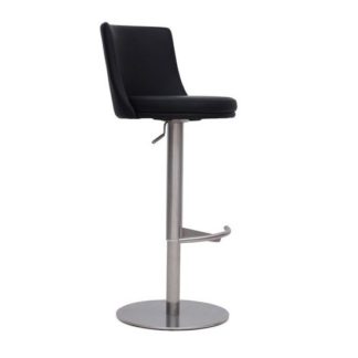 An Image of Fabio Bar Stools In Black PU And Brushed Stainless Steel Base