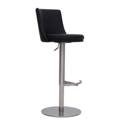 036ae4e8d310b4da51ed3a71f1a3acc1187a886360cad4f5dd114e0b042bf46c.jpg An Image of Fabio Bar Stools In Black PU And Brushed Stainless Steel Base