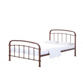 An Image of Luckas Contemporary Metal Double Bed In Copper