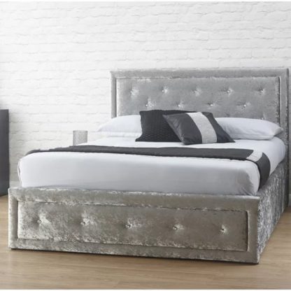 An Image of Hollywood Crushed Velvet Ottoman King Size Bed In Silver