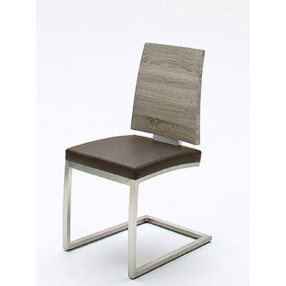 An Image of Barbuda Oak Effect Wood And Pu Leather Dining Chair