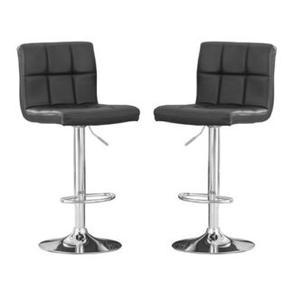 An Image of Cubik Black Faux Leather Bar Stools In Pair With Chrome Base
